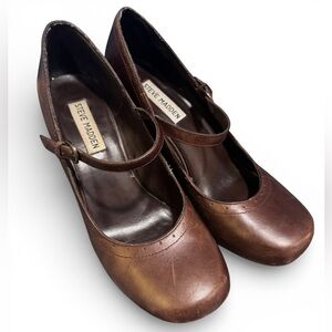 Vintage Steve Madden Brown Leather Mary Jane Pumps with Straps